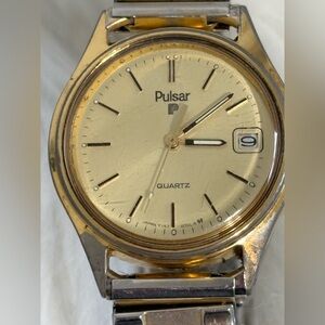 Vintage Pulsar Gold and Silver Two-Tone Watch Back
